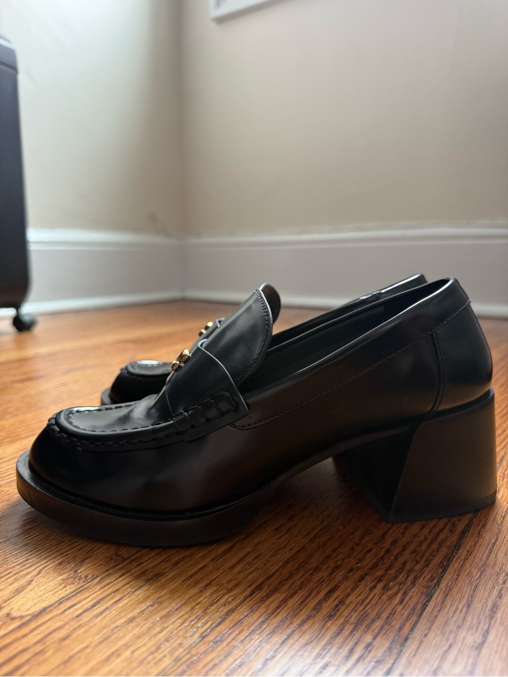 Coach Black Leather Penny Loafers with Gold Hardware - Picture 6 of 9